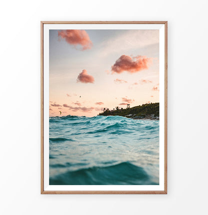 Turquoise Ocean Water on the Sunset
