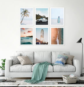 Set of 6 White-framed posters in a living room