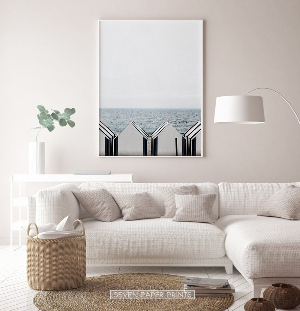 Sea View with Beach Cabins Wall Art