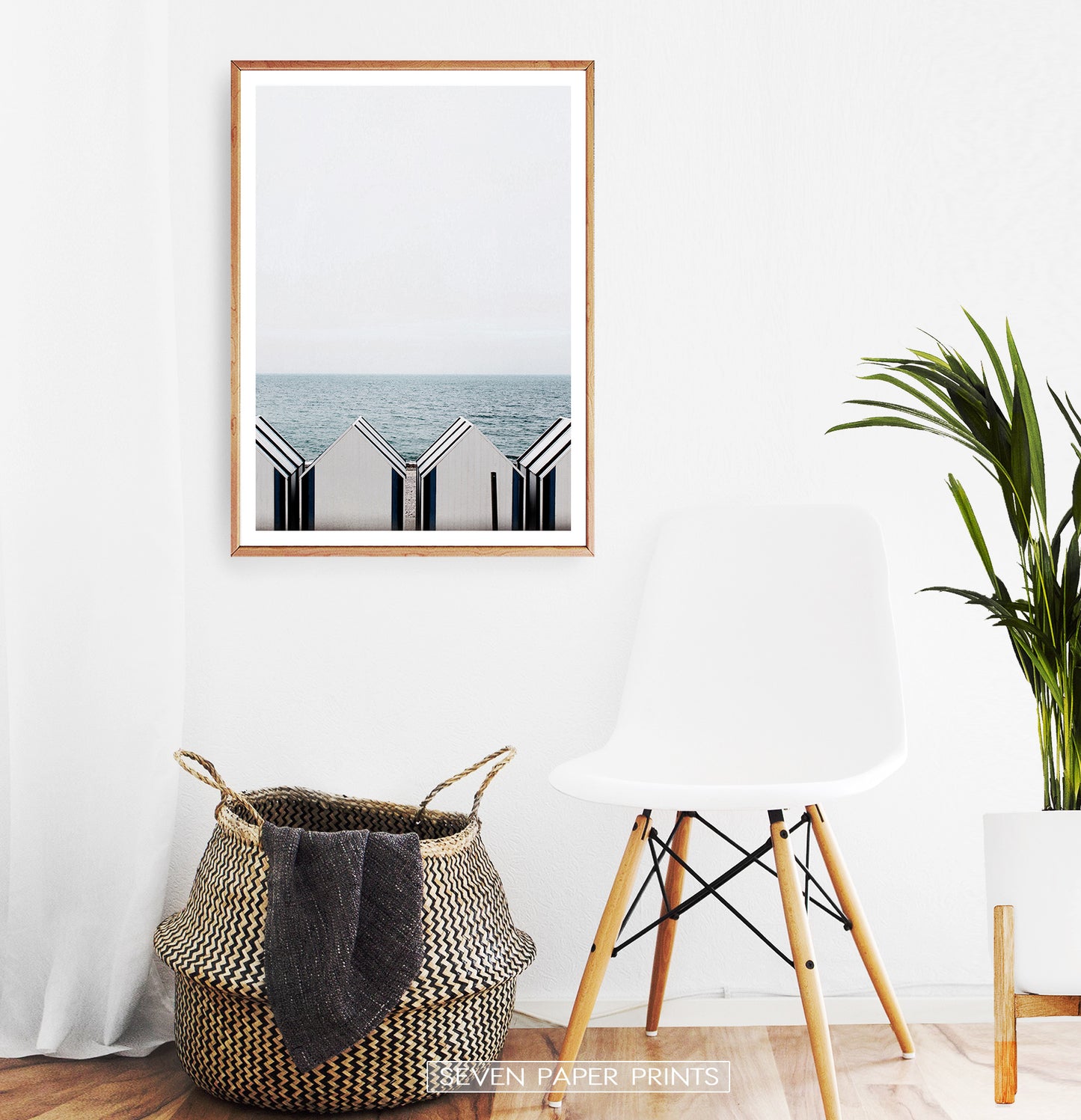 Sea View with Beach Cabins Wall Art