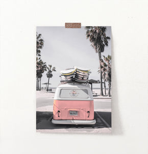 Beach Poster Art with Retro VW Bus
