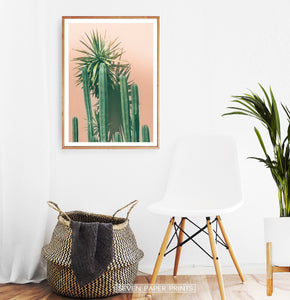 Green Cactus on pink | Botanical Wall Art