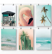 Load image into Gallery viewer, Blue Ocean Art, Flamingo Wall Art, Travel Photography, Palm Tree Photo
