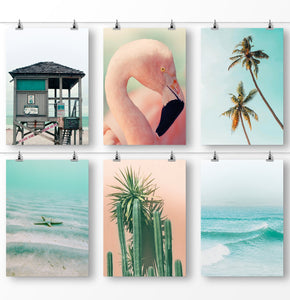 Blue Ocean Art, Flamingo Wall Art, Travel Photography, Palm Tree Photo