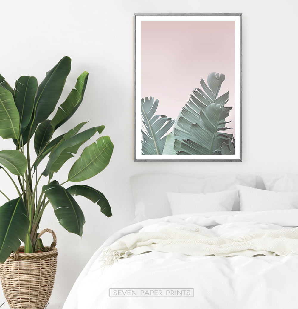 Tropical Leaves with Blush Pink Background