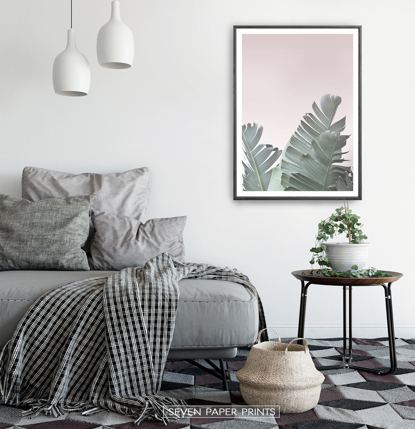 Tropical Leaves with Blush Pink Background