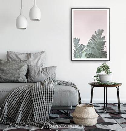 Tropical Leaves with Blush Pink Background