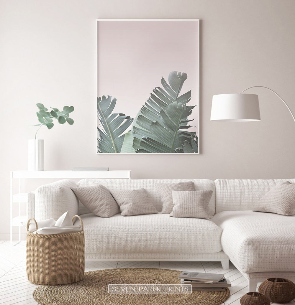 Neutral Color Banana Leaf Print under Sofa