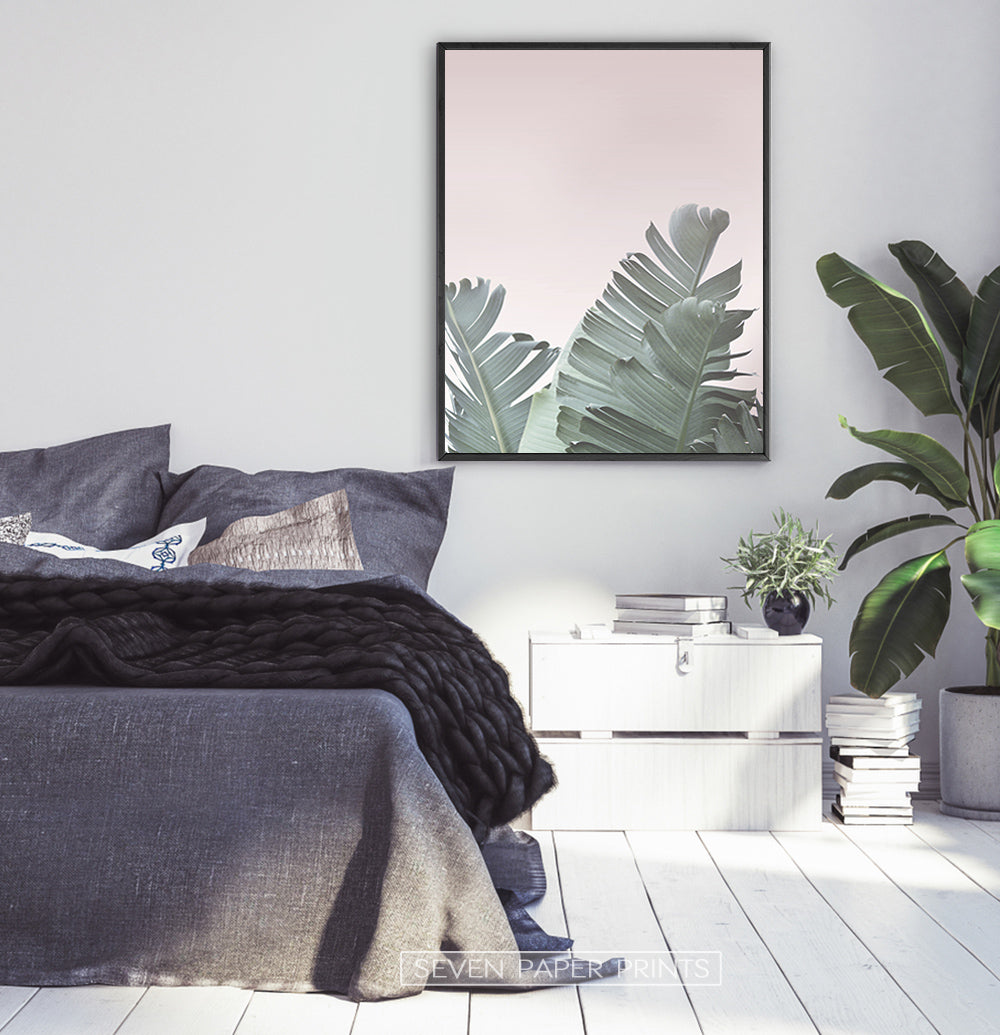 Tropical Leaves with Blush Pink Background