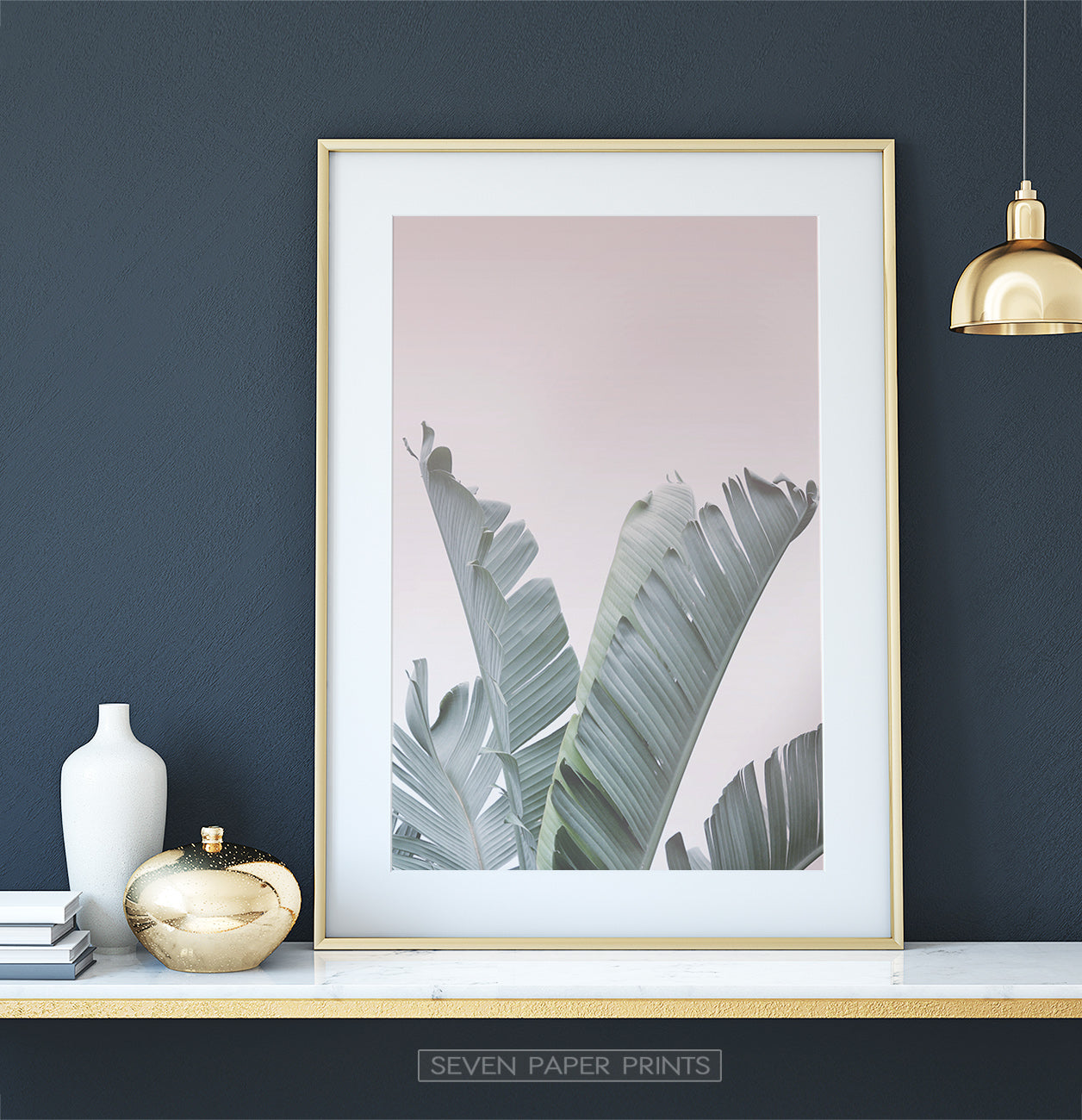 Banana Leaves on Pink Tropical Decor on Dark Wall