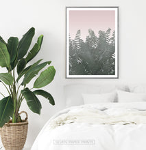 Load image into Gallery viewer, Bedroom with Green Tropical Leaves on Pink

