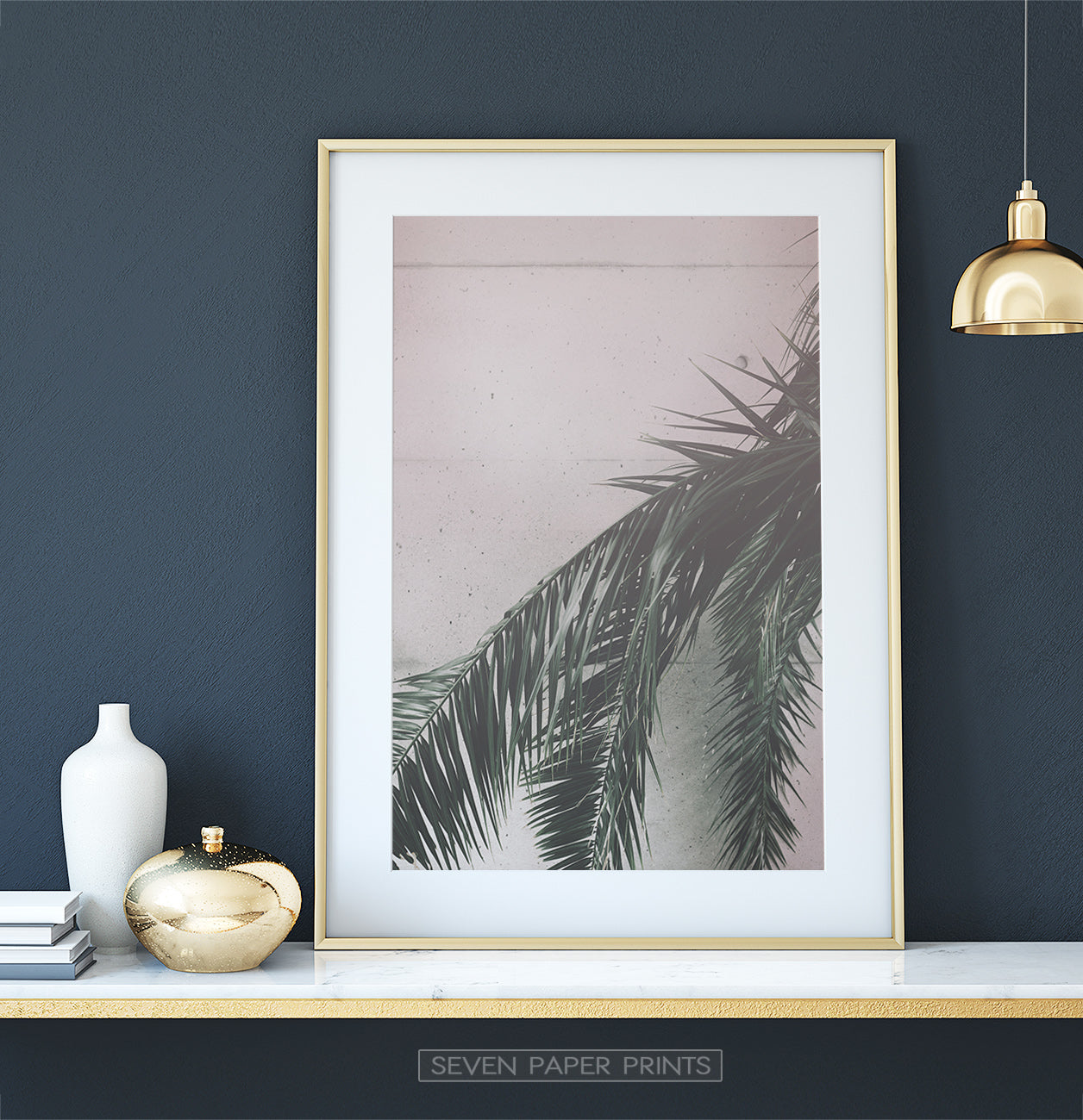 Green and Pink Palm Leaf Decor for Dark Wall