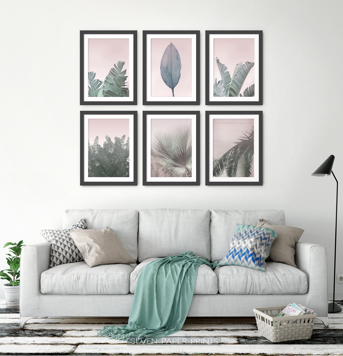 Black-framed with gray sofa