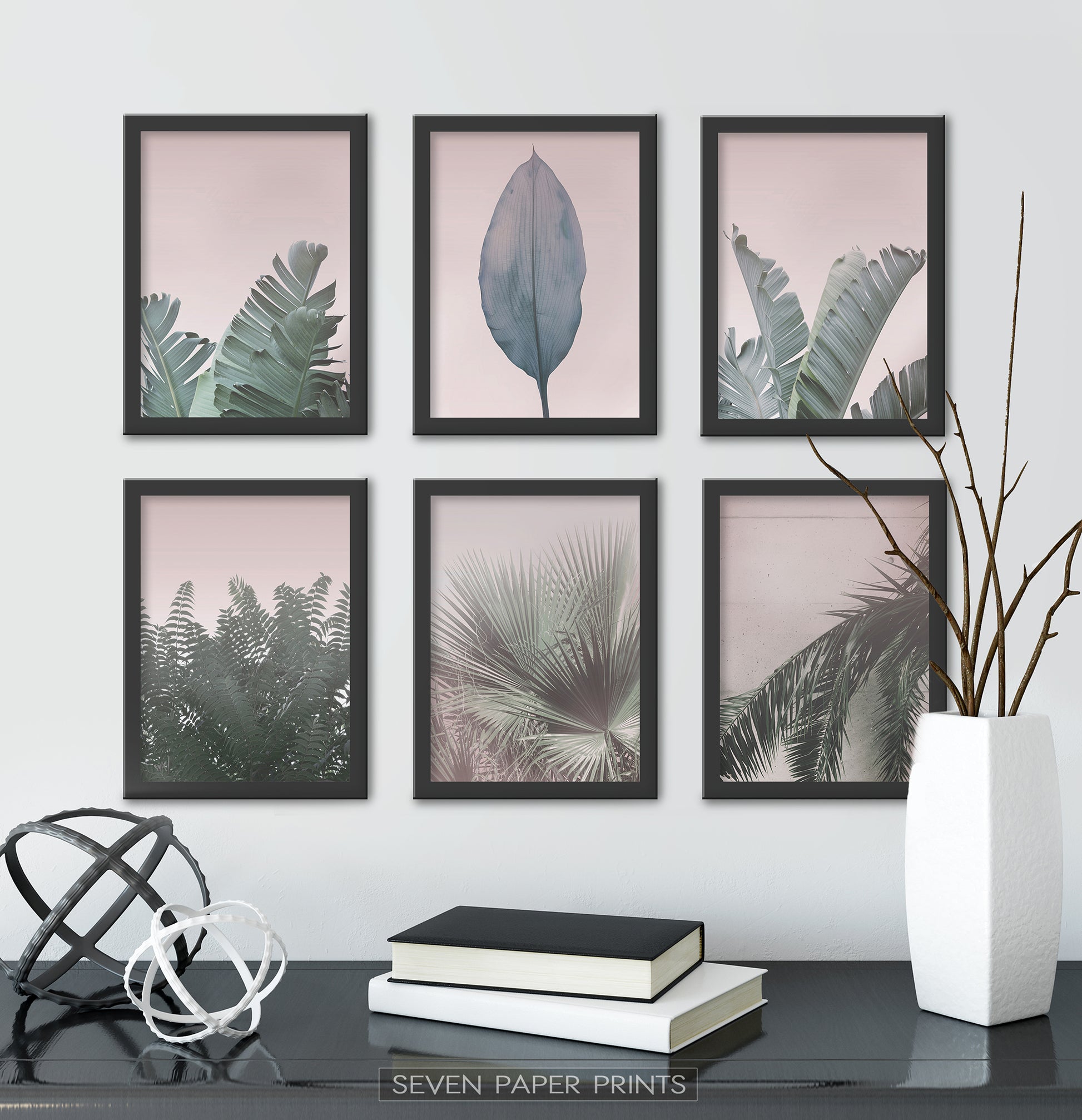 Black-framed Set Of 6 Above a Black Shelf
