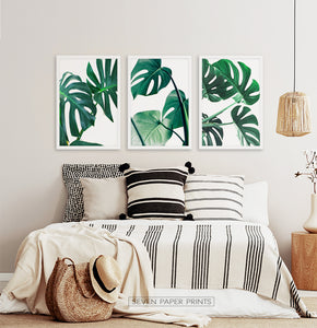 Bedroom decor - set of 3 tropical prints in white frames
