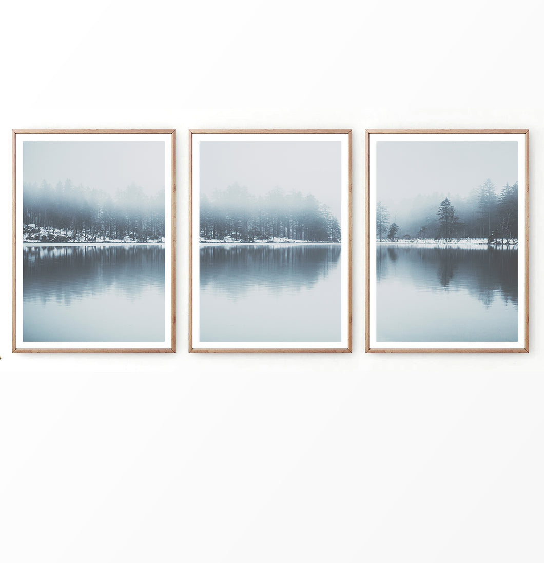 Blue Winter Lake Forest Set of 3 Prints