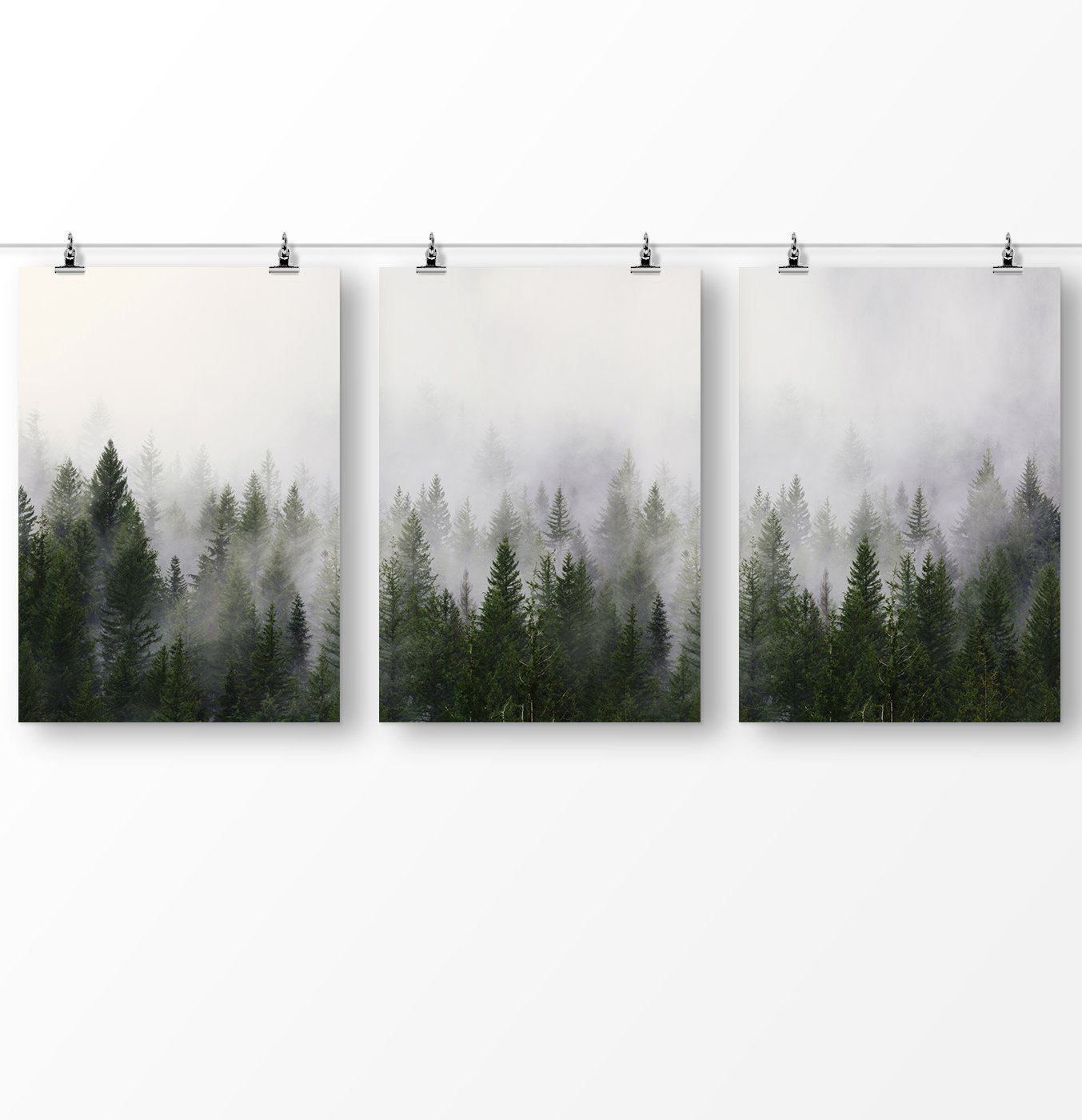Forest Photography, Misty Forest, Nature Art, Set of 3 Forest Printable, Trees Wall Art, Green Wall Art, Foggy Landscape