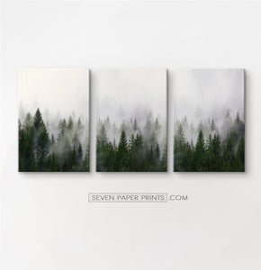 Green foggy forest canvas set of 3 prints #152