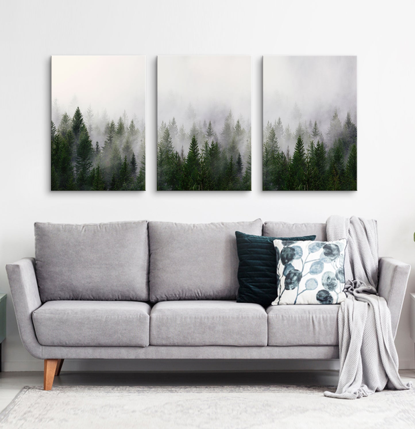 Green foggy forest canvas set of 3 prints #152