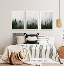 Load image into Gallery viewer, Three framed prints with a foggy forest 2
