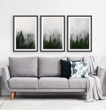 Load image into Gallery viewer, Three framed prints with a foggy forest 3
