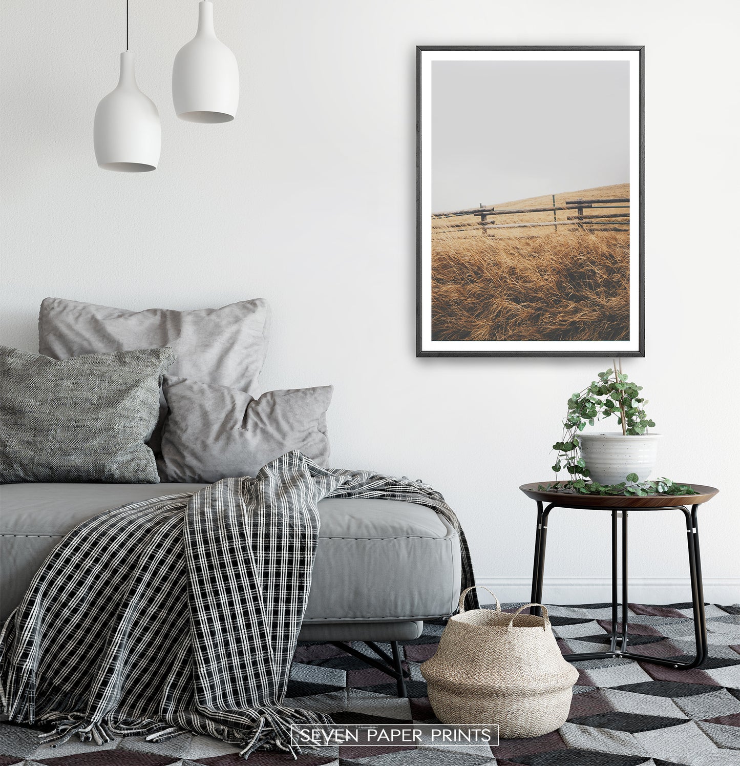Black-framed in a white&gray bedroom