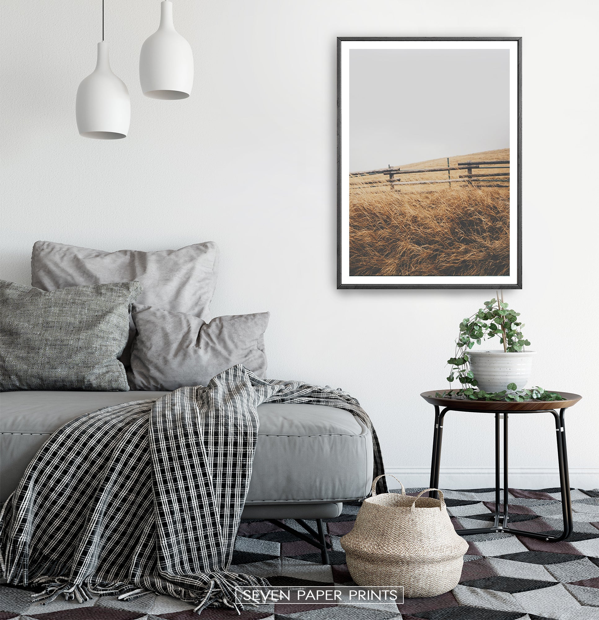 Black-framed in a white&gray bedroom