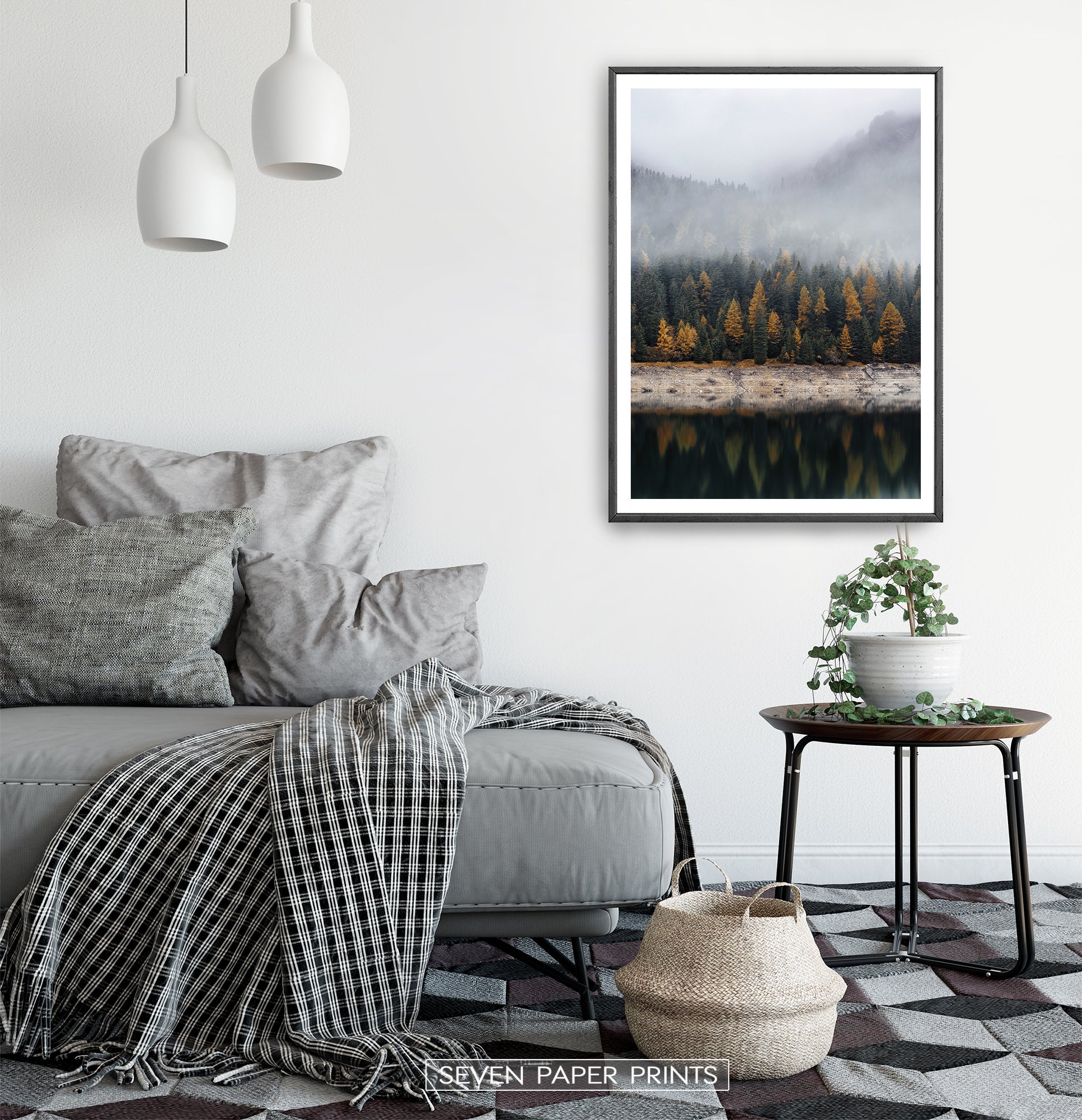 Black-framed in a white&gray bedroom