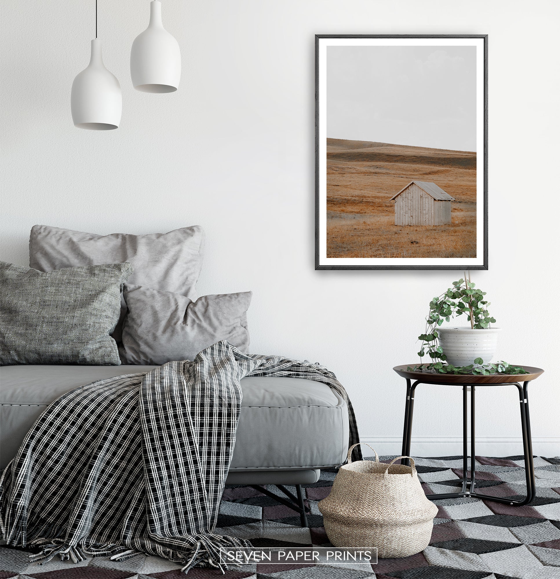 Black-framed in a white&gray bedroom