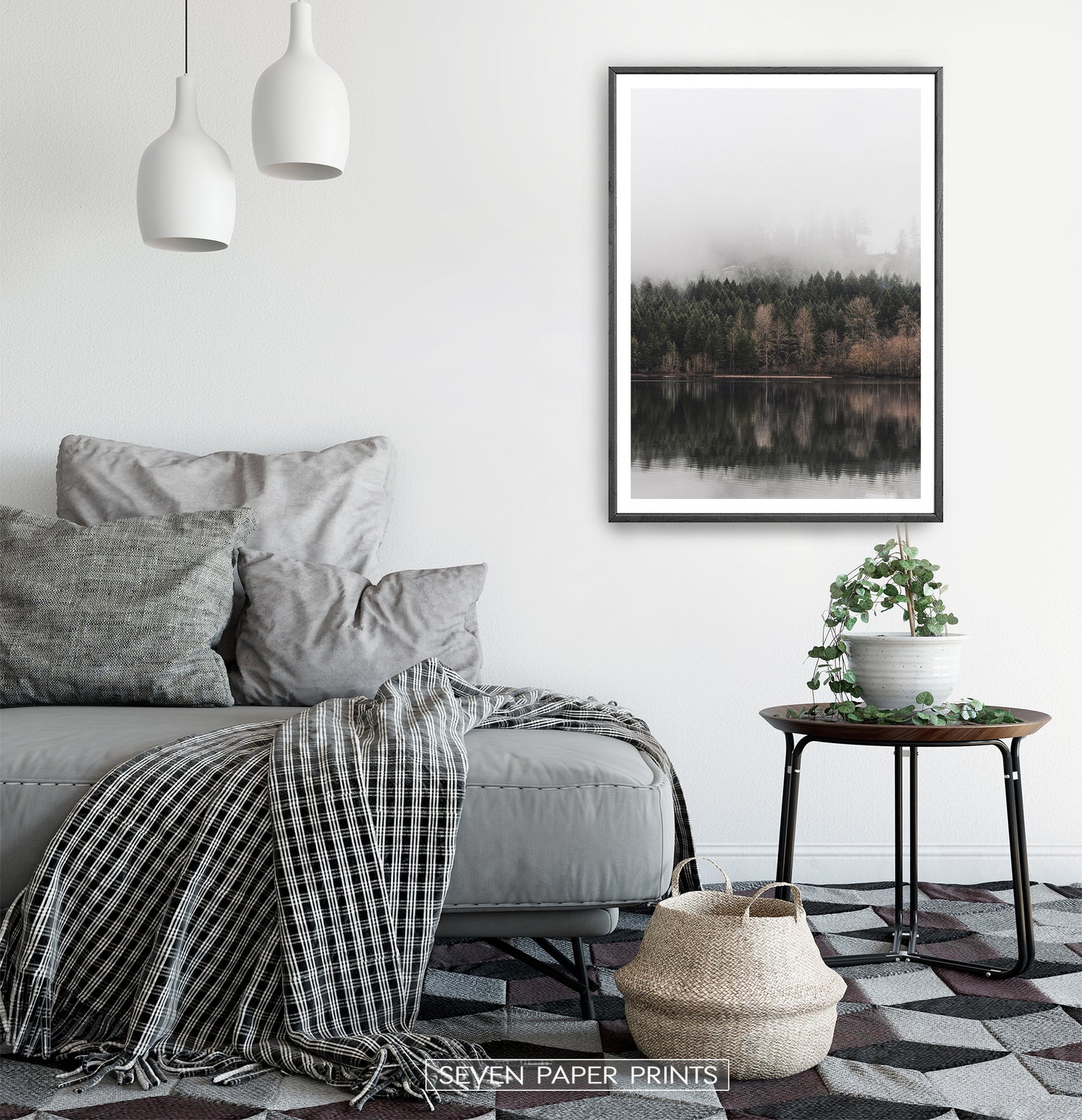 Black-framed in a white&gray bedroom