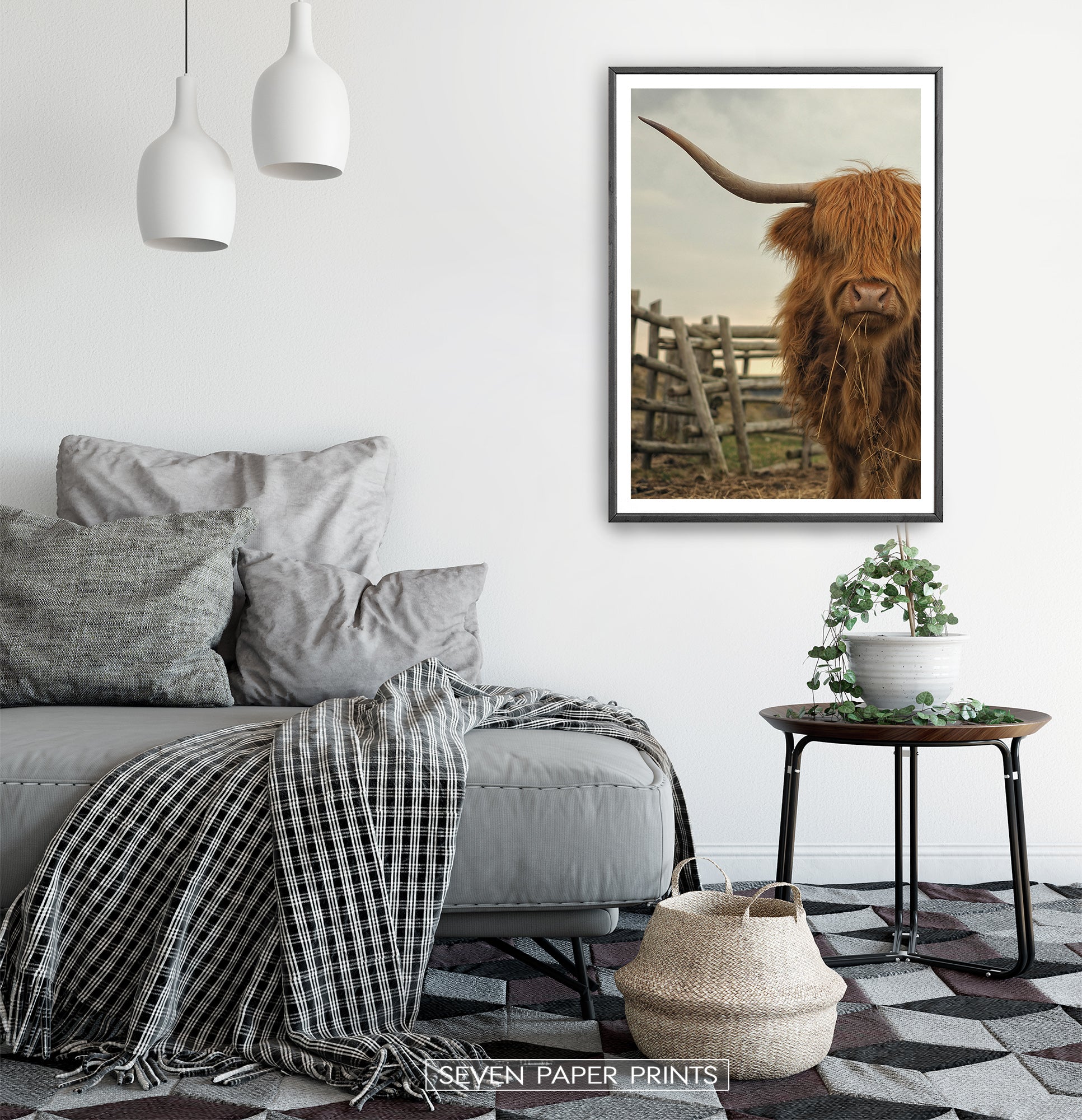 Black-framed in a white&gray bedroom