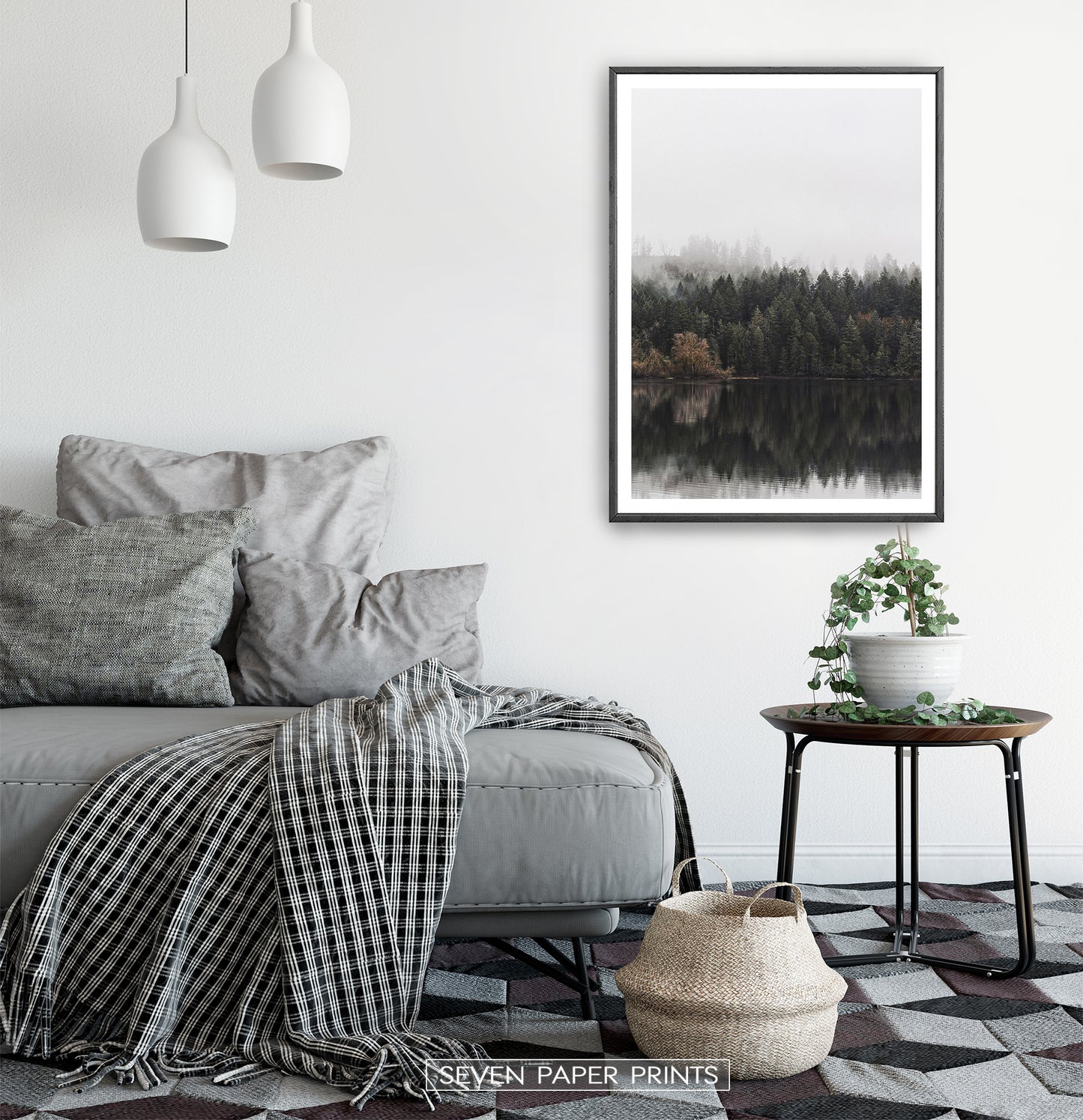 Black-framed in a white&gray bedroom
