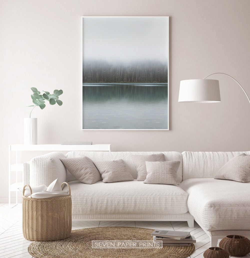 Foggy Green Forest Calm Morning Lake Poster Natural Colors