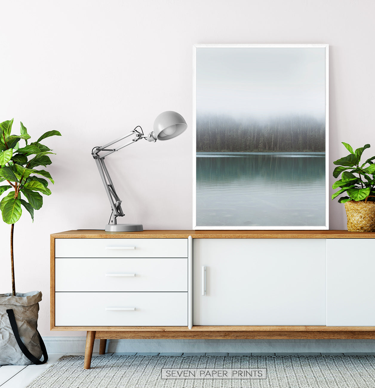 Foggy Green Forest Calm Morning Lake Poster Natural Colors