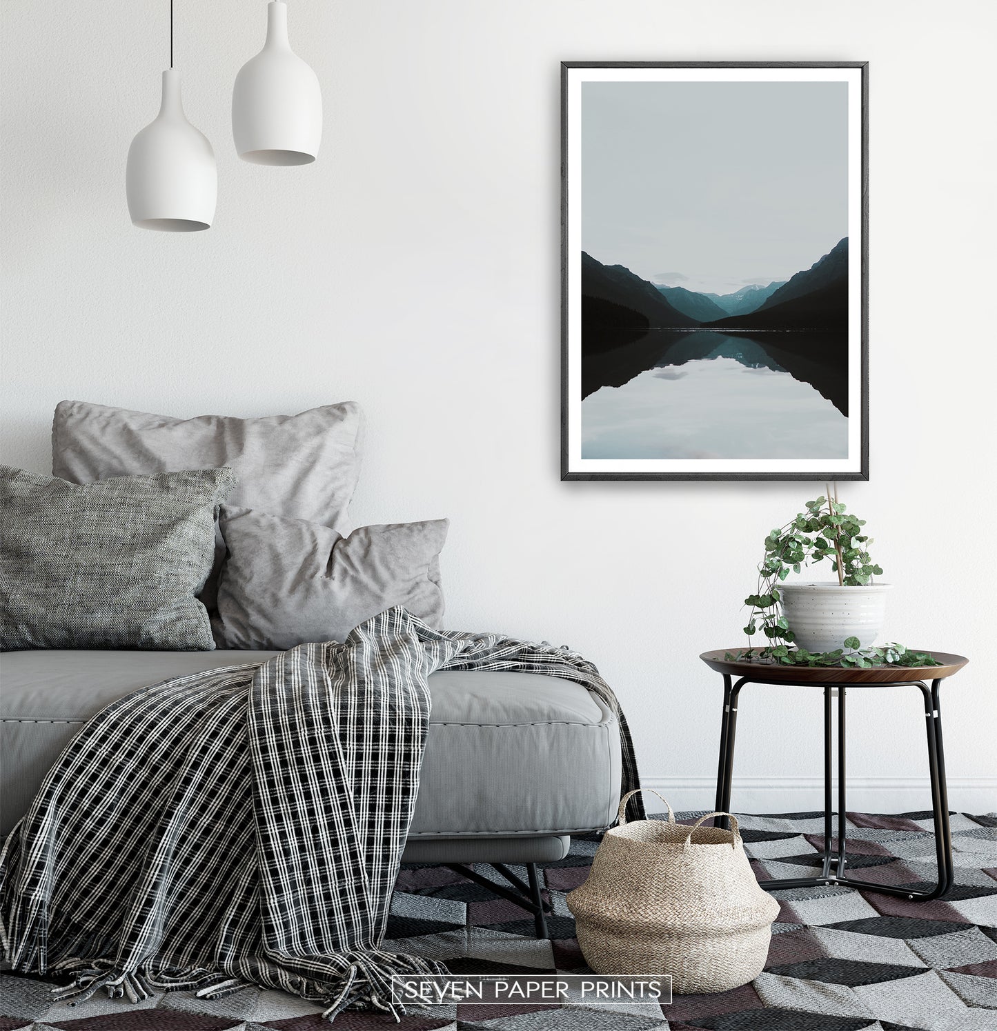 Teal Mountain Mirror Lake Nordic Landscape Wall Art