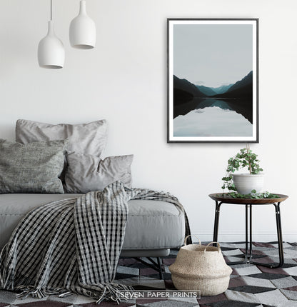 Teal Mountain Mirror Lake Nordic Landscape Wall Art