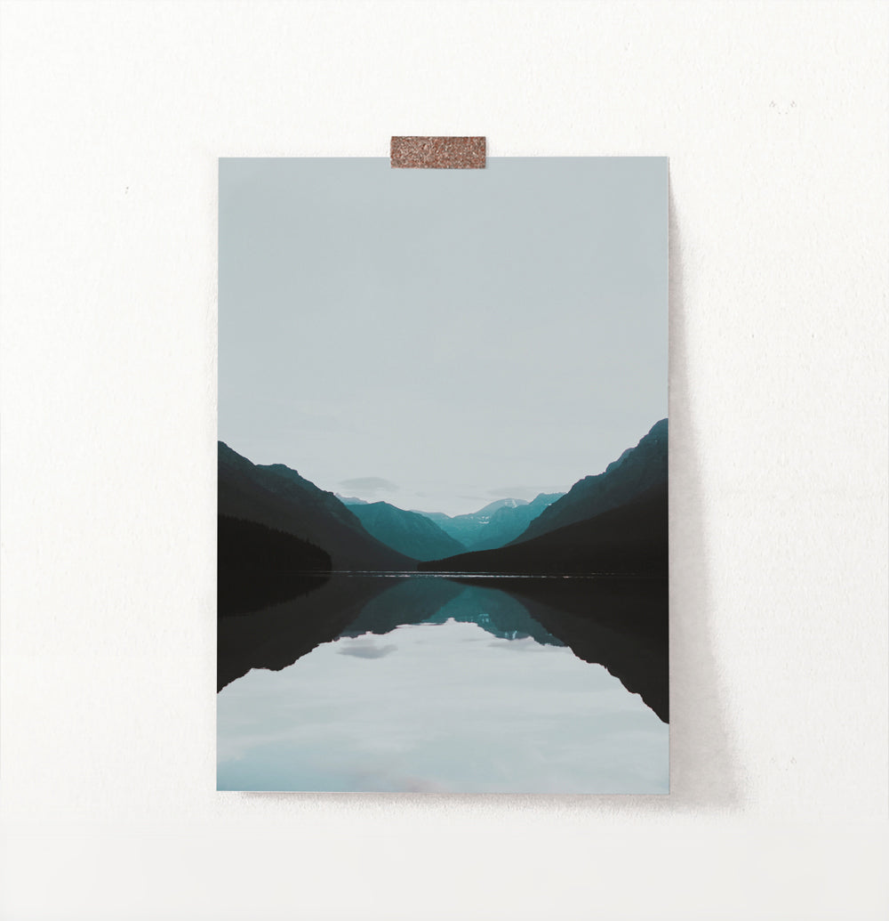 Teal Mountain Mirror Lake Nordic Landscape Wall Art