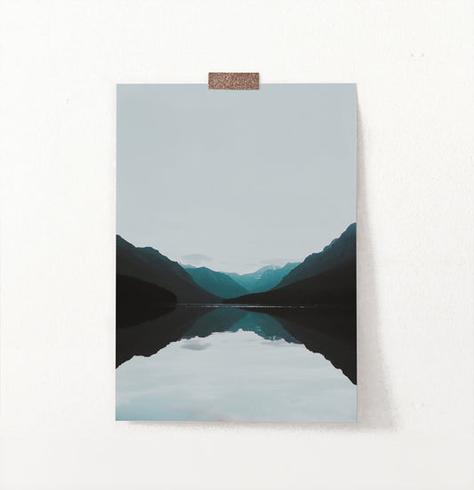 Teal Mountain Mirror Lake Nordic Landscape Wall Art