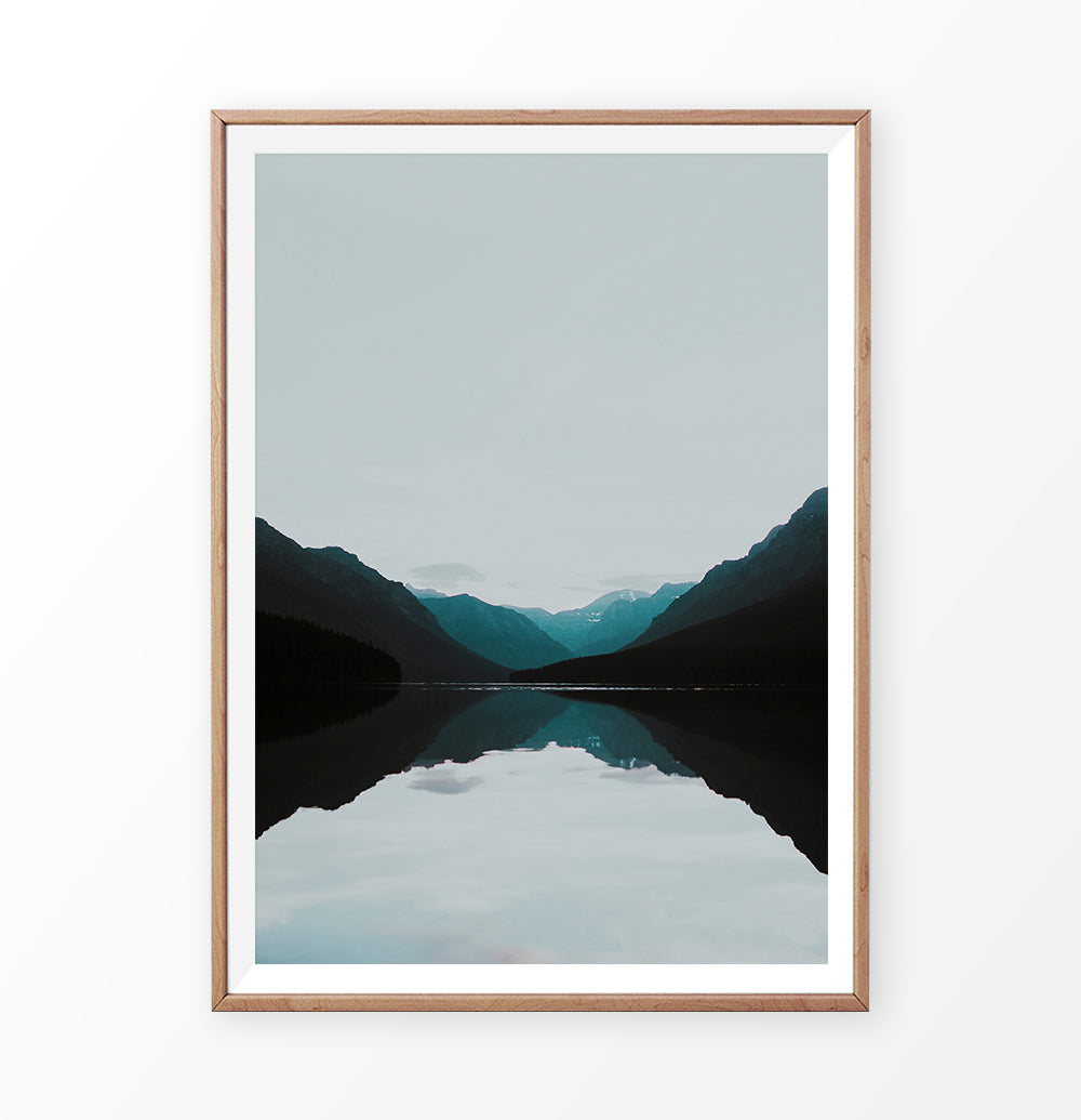Teal Mountain Mirror Lake Nordic Landscape Wall Art