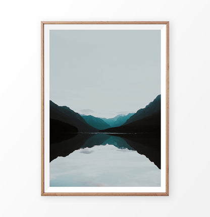 Teal Mountain Mirror Lake Nordic Landscape Wall Art