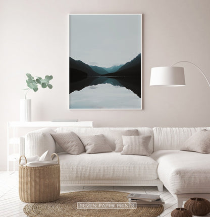 Teal Mountain Mirror Lake Nordic Landscape Wall Art