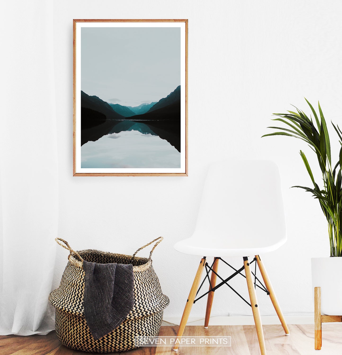 Teal Mountain Mirror Lake Nordic Landscape Wall Art