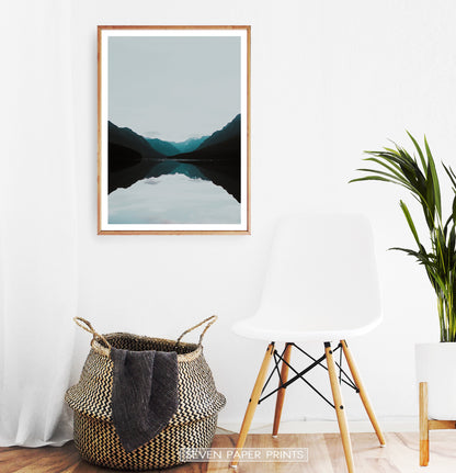 Teal Mountain Mirror Lake Nordic Landscape Wall Art
