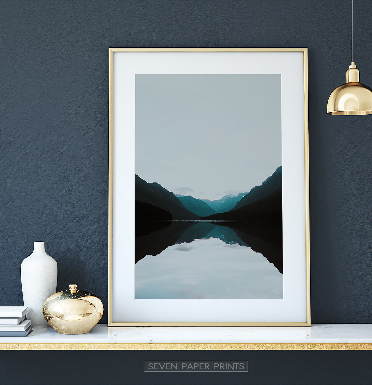 Teal Mountain Mirror Lake Nordic Landscape Wall Art