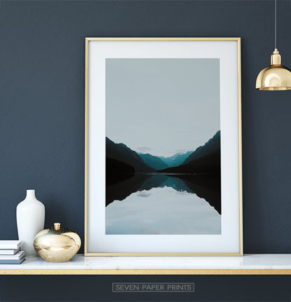 Teal Mountain Mirror Lake Nordic Landscape Wall Art