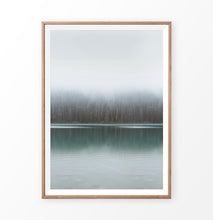 Load image into Gallery viewer, Foggy Green Forest Calm Morning Lake Poster Natural Colors
