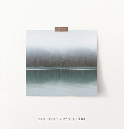 Foggy Green Forest Calm Morning Lake Poster Natural Colors