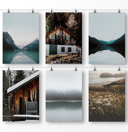 Nature wall art, Mountain lakes, old barn, Farmhouse Print, Mountain Photo, Shabby Chic Farmhouse, Modern Farmhouse, Meadow, Set of 6, Travel Landscape
