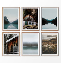 Load image into Gallery viewer, Canadian Nature set of 6 wall art. Lake Louise. Forest, field, cabin
