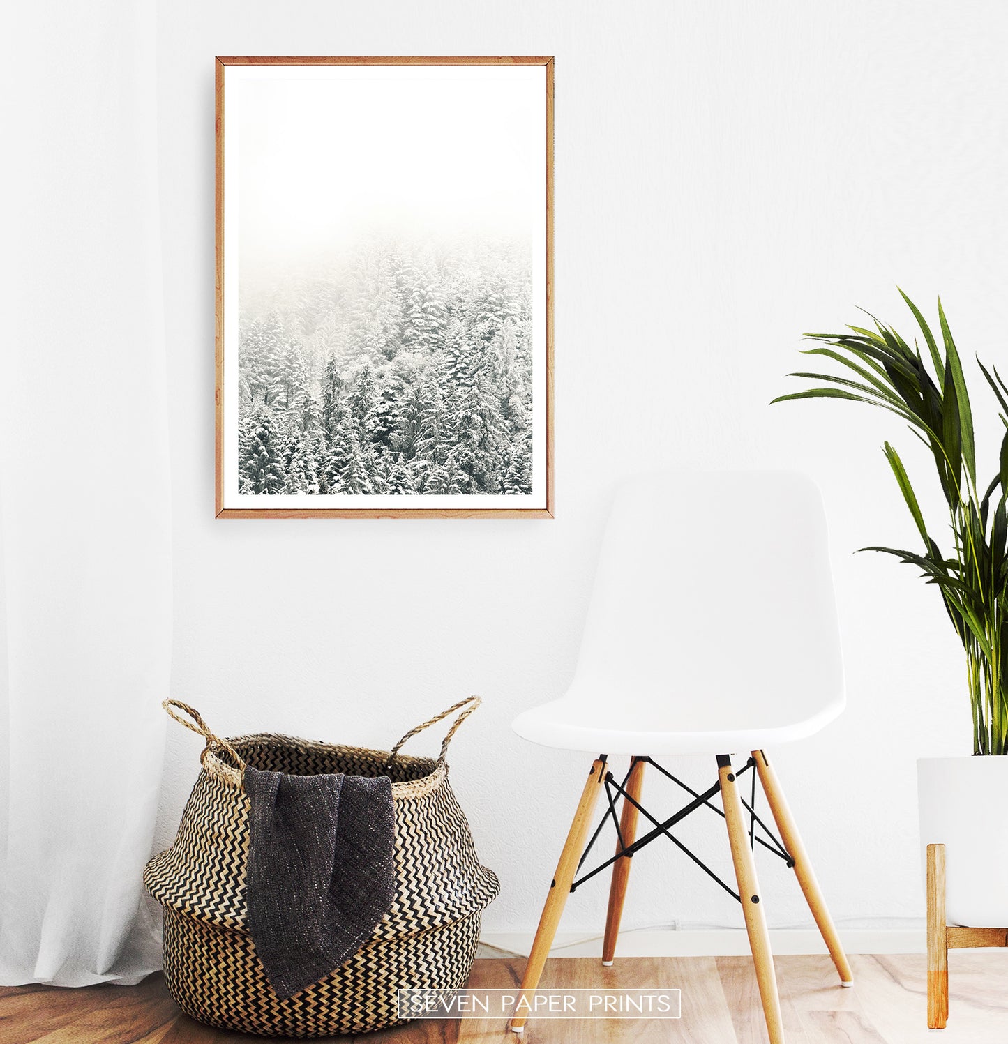 Wooden-framed Snowy Branches Spruce Forest Photo Wall Art